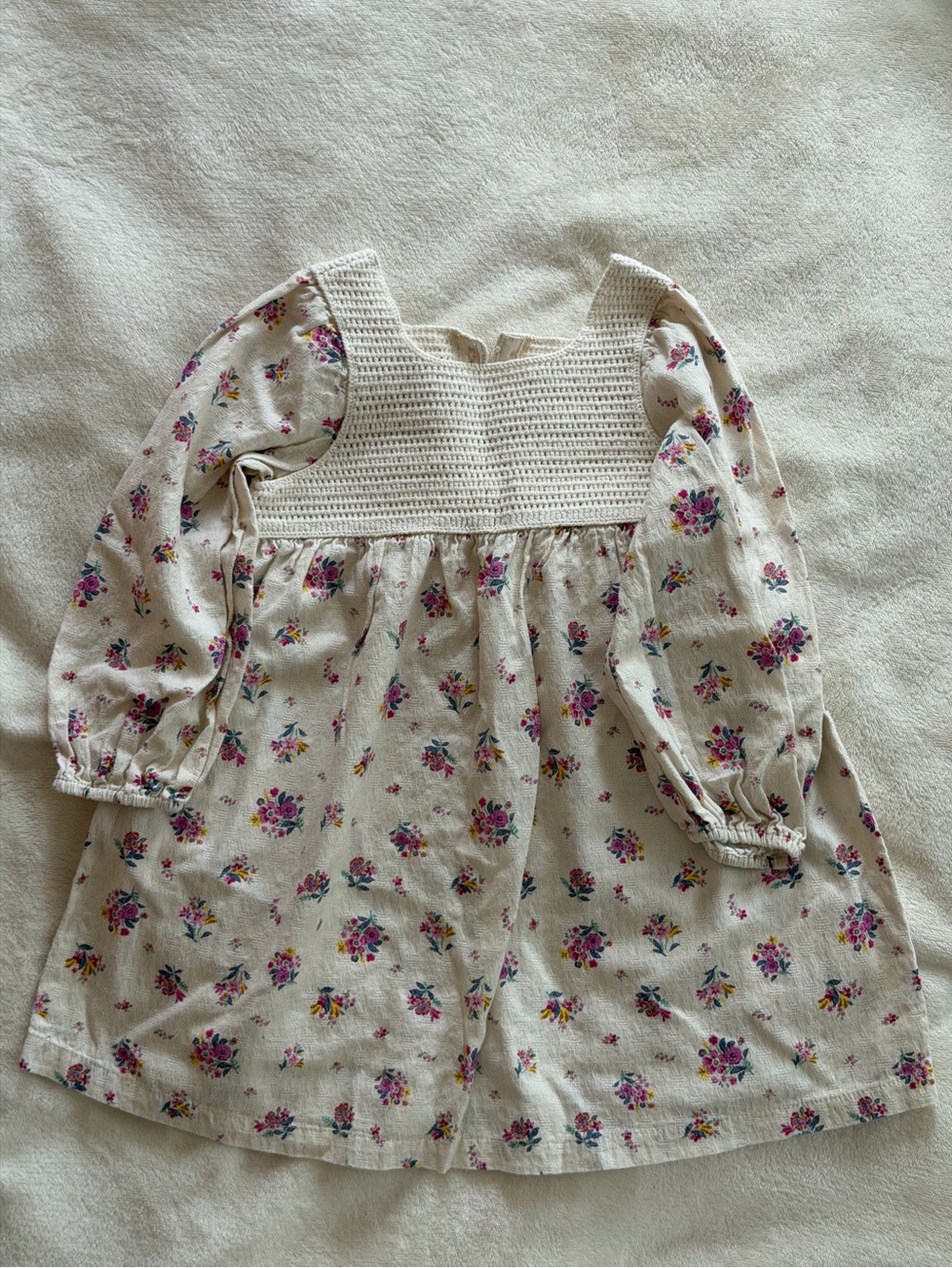 Zara Cream Floral Long-Sleeve Dress for Kids